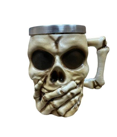 Imagem de Caneca Caveira Muda 3D Colecionável Crânio Resina