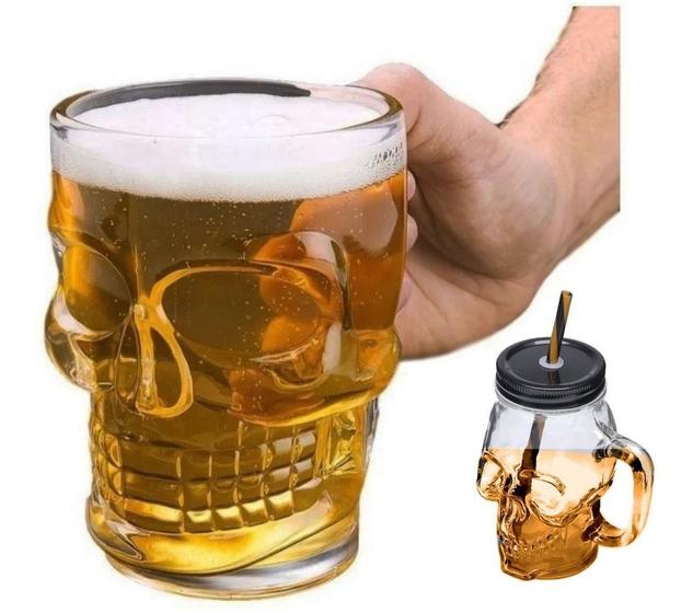 Caneca Caveira Viking Vidro 510 ml com mini copo caveira Menor preço em Caneca Caveira Viking Vidro 510 ml com mini copo caveira