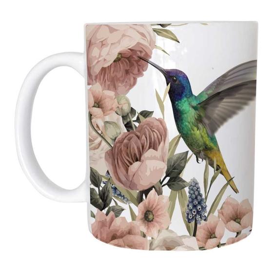 Imagem de Caneca Cerâmica 325ML Beija Flor e Floral  Nude