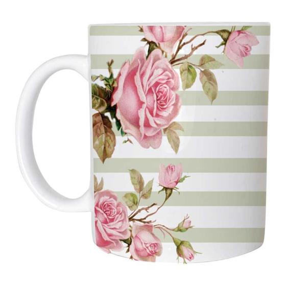 Imagem de Caneca Cerâmica 325ML Flora RosaCom listraCinza