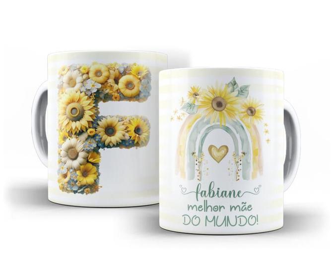 Imagem de Caneca Cerâmica Alfabeto Letra F Melhor Mãe Floral 18235