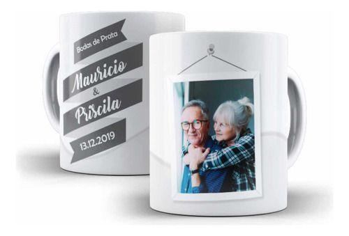 Imagem de Caneca Cerâmica Bodas Prata Foto Nome 25 Ano Celebração 2051