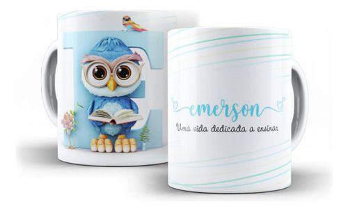 Imagem de Caneca Cerâmica Personalizada Nome Professor Coruja Letra