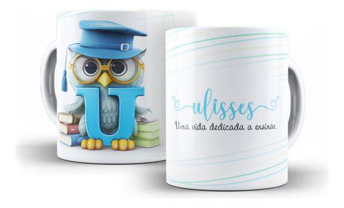 Imagem de Caneca Cerâmica Personalizada Nome Professor Coruja Letra