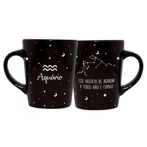 Imagem de Caneca Cerâmica Signos Zodíaco Preta Presente 270Ml Áquario