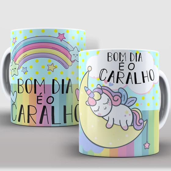 Imagem de Caneca Cerâmica Unicórnio Mau Criado Bom Dia é o Caralho 325ml (Porcelana)