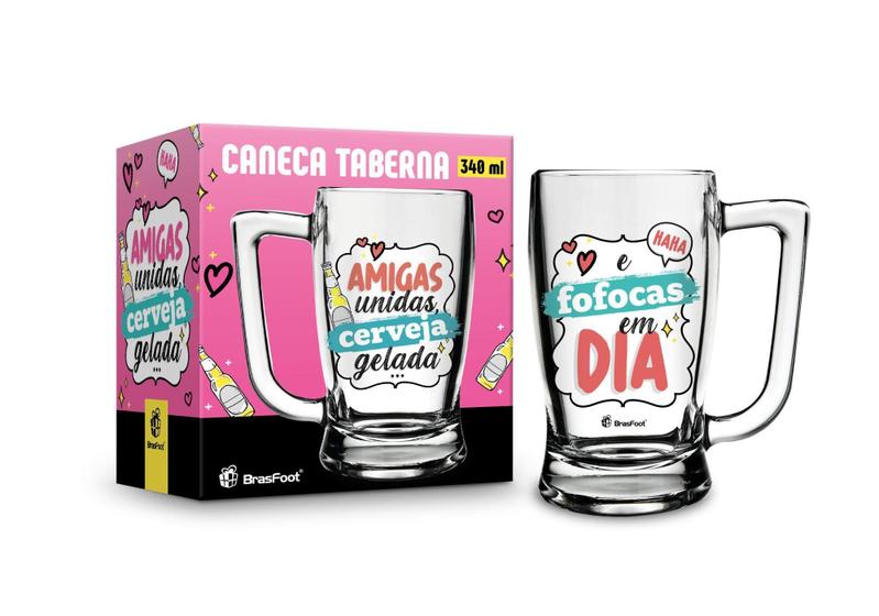 Imagem de Caneca chopp cerveja vidro 340ml taberna - amigas unidas - Brasfoot Presentes