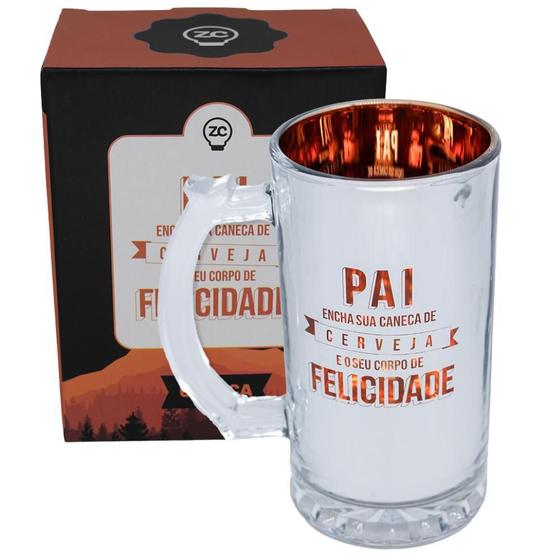 Imagem de Caneca Chopp Frase Pai Felicidade Vidro Eletrostática 450Ml