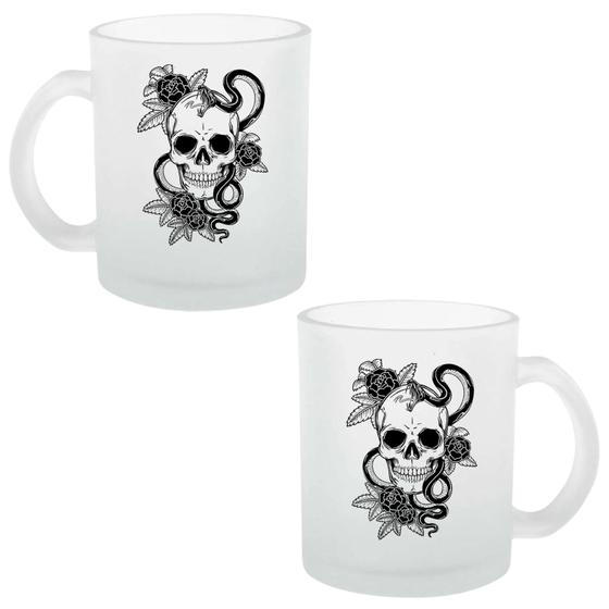 Imagem de Caneca Chopp Vidro Jateado Caveira 325ml - 1 Unidade + Caixinha