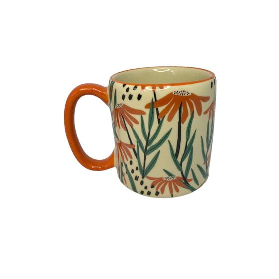 Imagem de Caneca Cilindrica 300Ml Bege Flores Caramelo Cerâmica Presente Decorativa