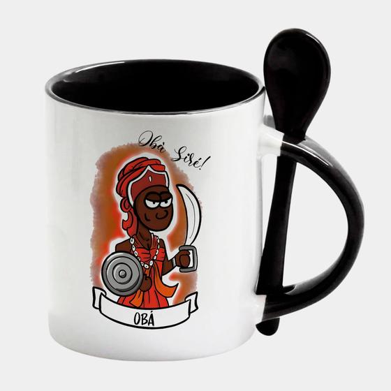 Imagem de Caneca com Interior e Colher Preta Porcelana 325ML OBA SIRE