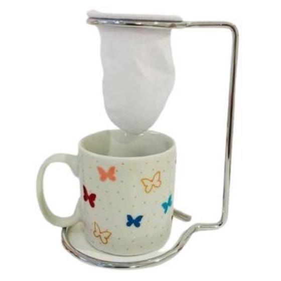 Imagem de Caneca com Suporte Inox com Mini Coador de Café Borboleta
