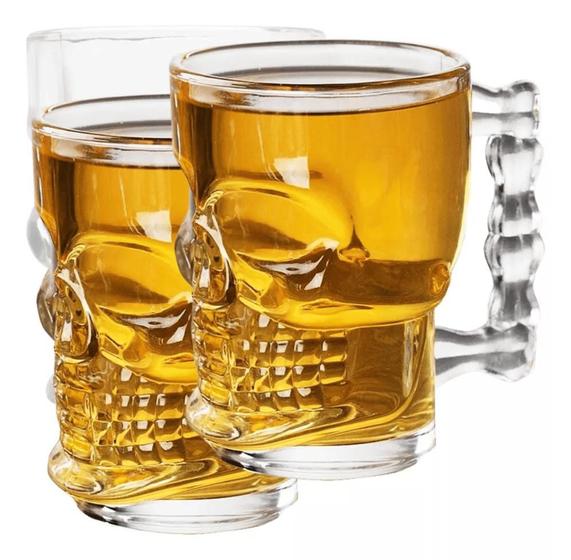 Imagem de Caneca Copo De Chopp Caveira Viking  Rock Style Vidro 515 ML  Resistente