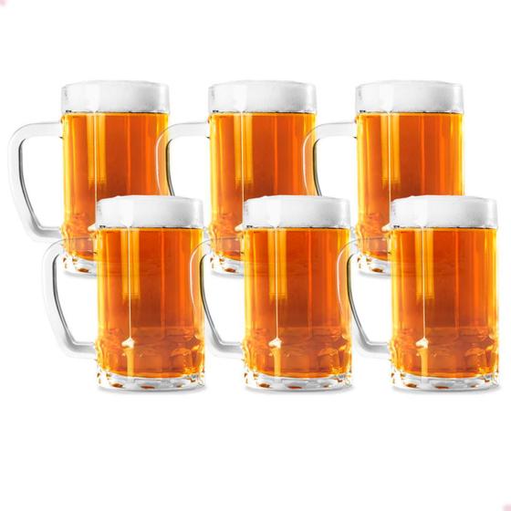 Imagem de Caneca Copo de Chopp Cerveja Vidro Com Alça Kit 6uni 320ml