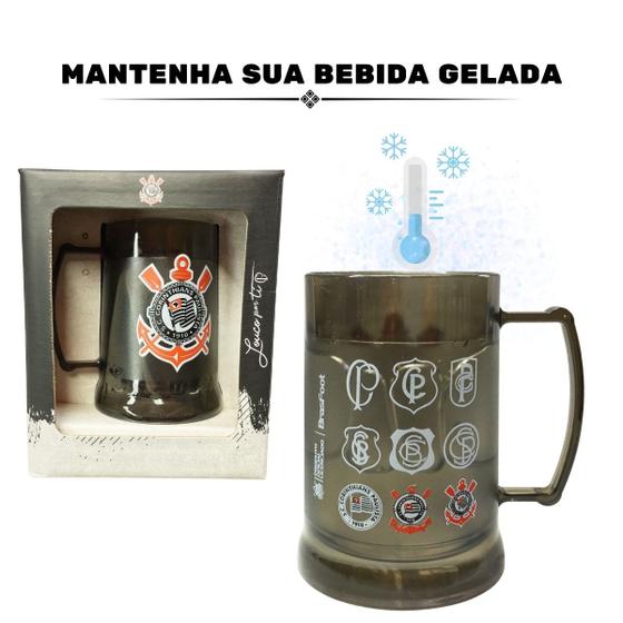 Imagem de Caneca Copo Preto Gel 300ml Isolante Térmico Chopp Cerveja Time Clube Escudo Corinthians Oficial