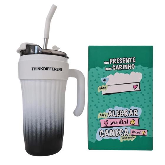 Imagem de Caneca Copo Térmico 860Ml Aço Inox Com Tampa Canudo E Alça