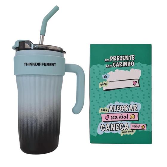 Imagem de Caneca Copo Térmico 860Ml Aço Inox Com Tampa Canudo E Alça