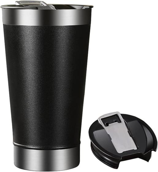 Imagem de Caneca Copo Térmico Inox Cerveja 470Ml Com Tampa E Abridor