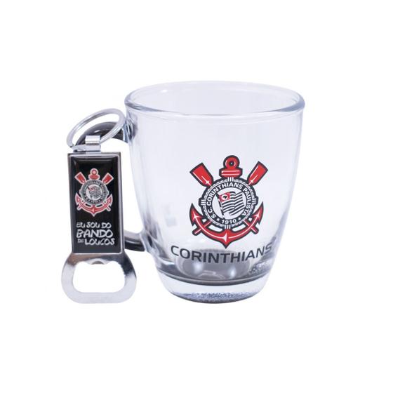 Imagem de Caneca Corinthians De Vidro 370ml + Abridor De Garrafas