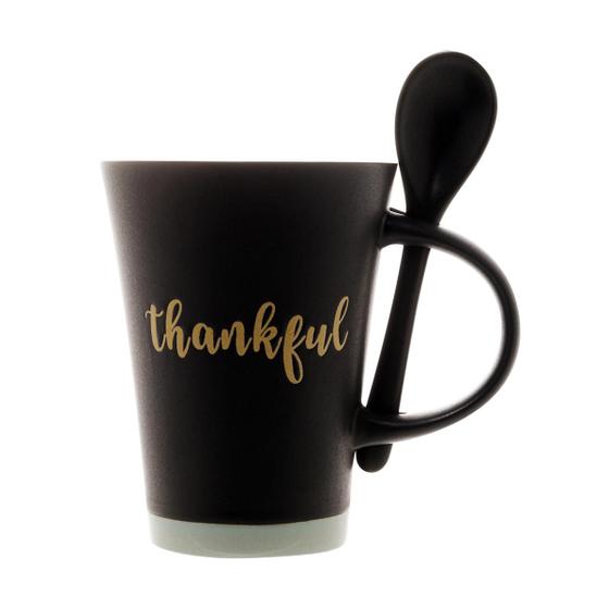 Imagem de Caneca de Cerâmica Thankful Preta 310ml com Colher