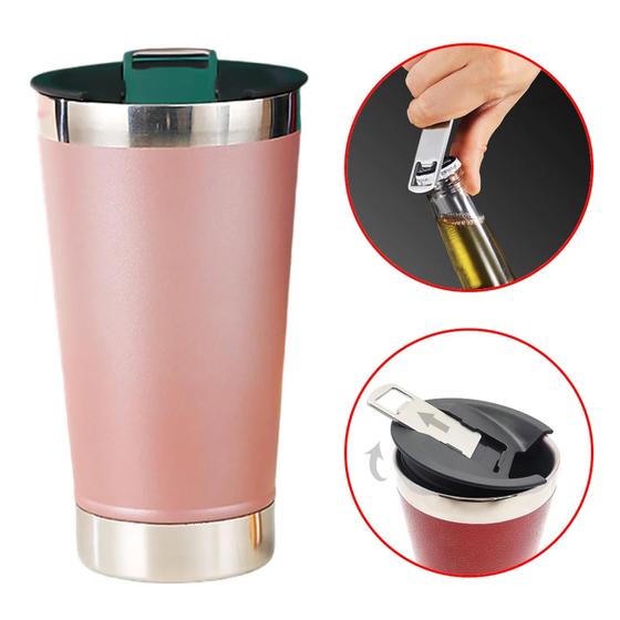 Imagem de Caneca De Cerveja Copo Térmico 473ml Com Abridor De Garrafas AK5007
