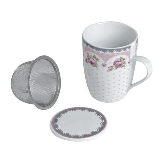 Imagem de Caneca de Chá em Porcelana Super White Rosa com Tampa e Filtro 310ml