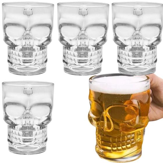 Imagem de Caneca De Chopp Caneca Caveira Copo Chopp Cerveja 4 Un 500ml