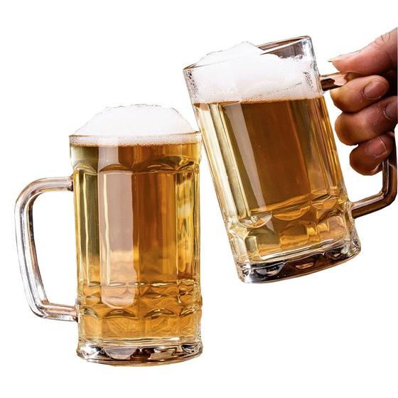 Imagem de Caneca De Chopp Cerveja Vidro 2 Unidades 400 ml Reforçada Grande Inglesa Copo Transparente