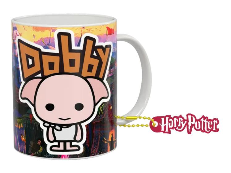 Imagem de Caneca de Porcelana 325ml Harry Potter cute Dobby. Vem com um chaveiro exclusivo no mesmo tema