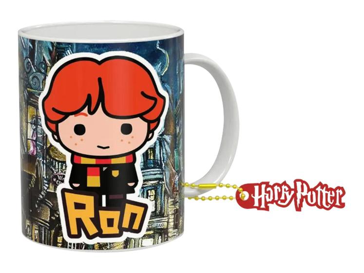 Imagem de Caneca de Porcelana 325ml Harry Potter cute Ron. Vem com um chaveiro exclusivo no mesmo tema