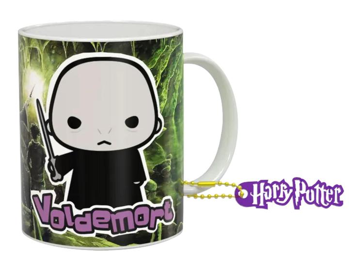 Imagem de Caneca de Porcelana 325ml Harry Potter cute Voldemort. Vem com um chaveiro exclusivo no mesmo tema