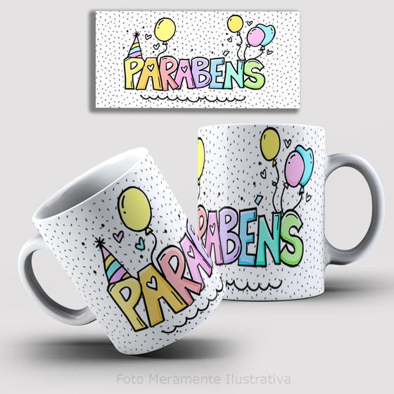 Imagem de Caneca de Porcelana 325ml Personalizada Decorada Feliz Aniversário