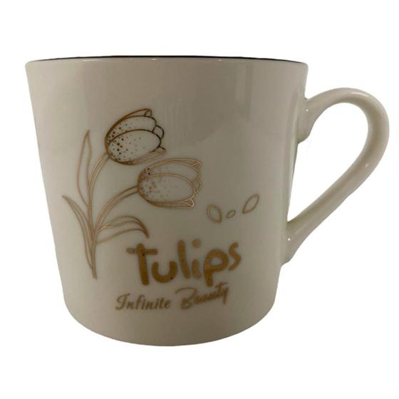 Imagem de Caneca de Porcelana Branca Decorada Tulips 390ML para Chá