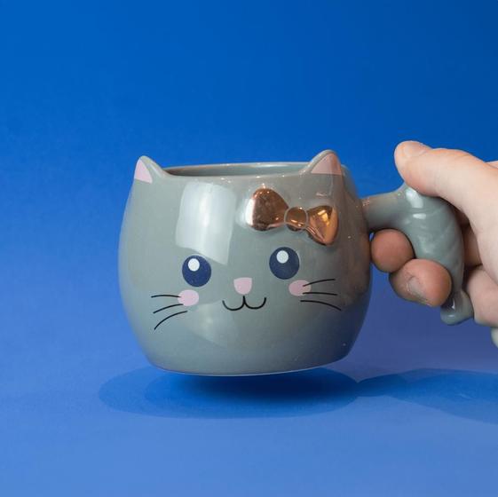 Imagem de Caneca de Porcelana Cat Loves Fish - Cinza