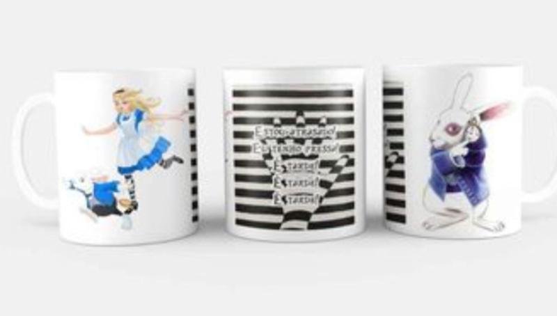 Imagem de Caneca de porcelana Coelho Branco e Alice coleção Alice no país das maravilhas