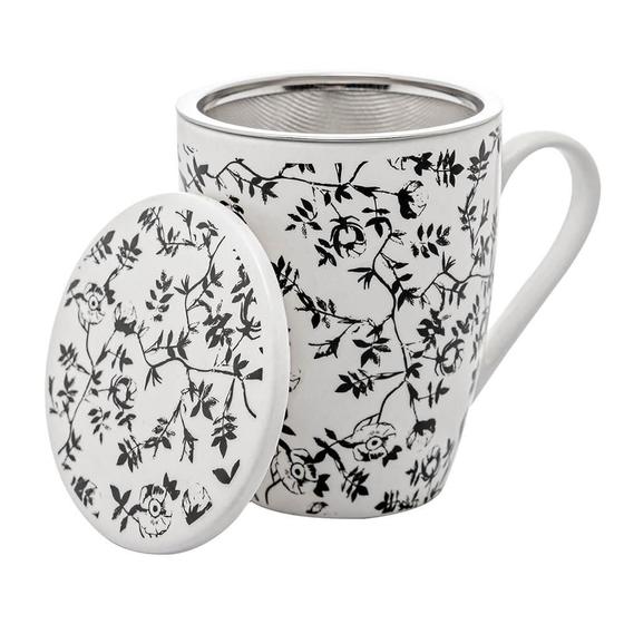 Imagem de Caneca de Porcelana com Filtro e Tampa Super White Tiny Flowers 310mL - Lyor