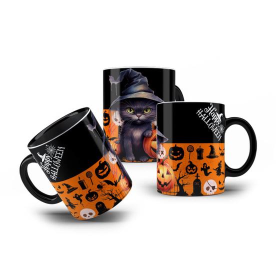 Imagem de Caneca de Porcelana Halloween Gatinho Preto Dia das Bruxas