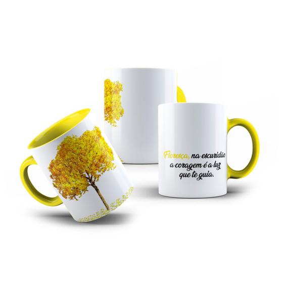 Imagem de Caneca de Porcelana Ipê Amarelo com Frases e Flor Florescer