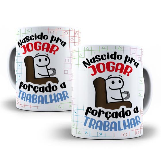 Imagem de Caneca de Porcelana  Meme flork Nascido pra Jogar, Forçado a Trabalhar!