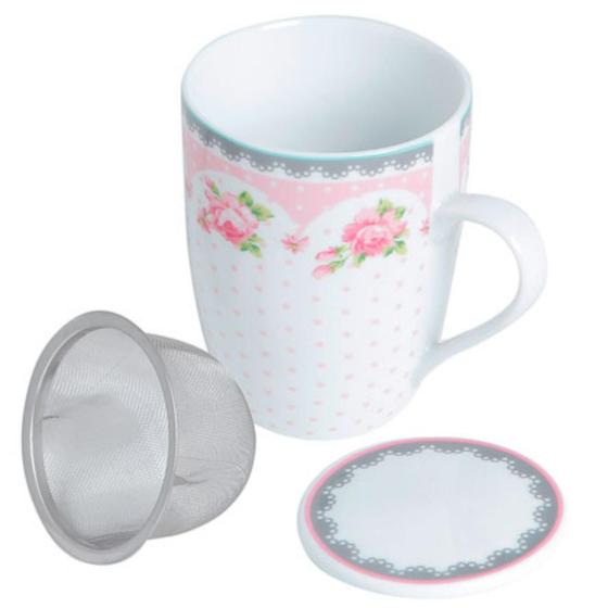 Imagem de Caneca de porcelana Rosa Florida com tampa e filtro 310 ml