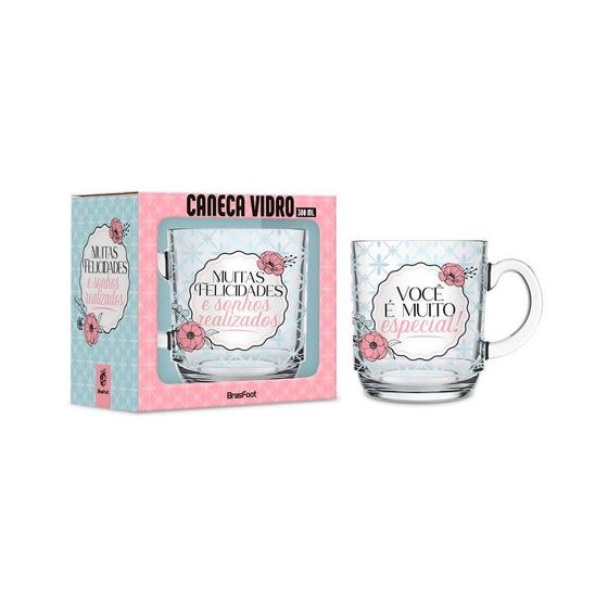 Imagem de Caneca de Vidro 300ml - Muitas Felicidades - Brasfoot