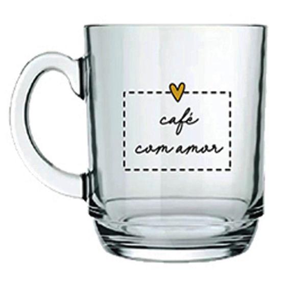 Imagem de Caneca De Vidro Allmix Aspen Love Gold 300 ML Cafe com Amor Incolor