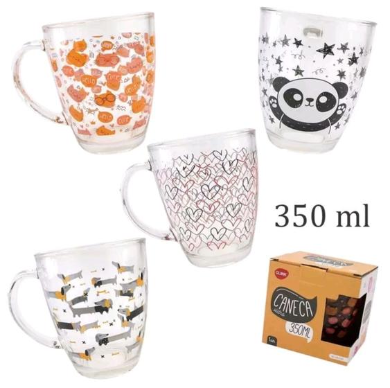 Imagem de Caneca De Vidro Com Alça 350 ml Estampas Diversas