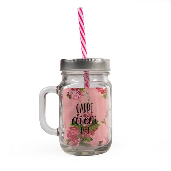 Imagem de Caneca de Vidro com Canudo Mason Jar Caneconserva Carpe Diem