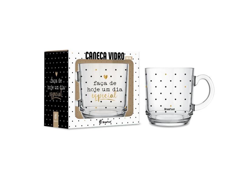 Imagem de Caneca de vidro elegance 300ml frases - dia especial - Brasfoot Presentes