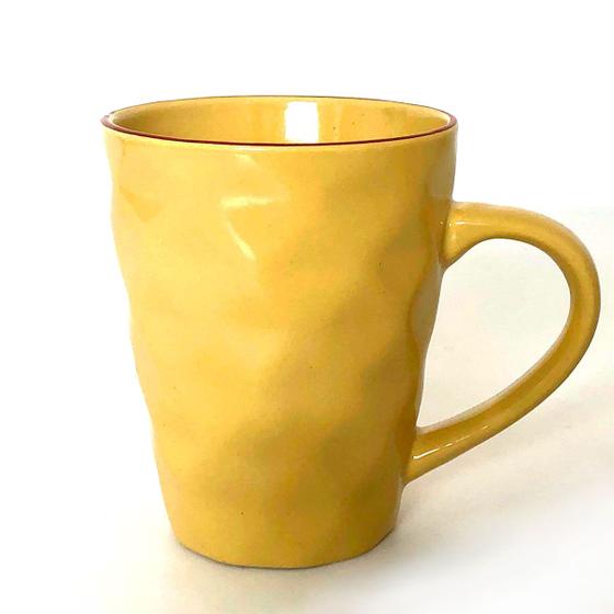 Imagem de Caneca Diamante Xicara Amarelo Cerâmica Fosco 270ml Café Chá