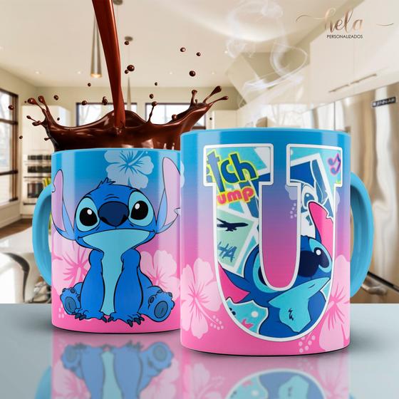 Imagem de Caneca Disney Alfabeto Stitch Com Alça Interior Azul pck01/alf