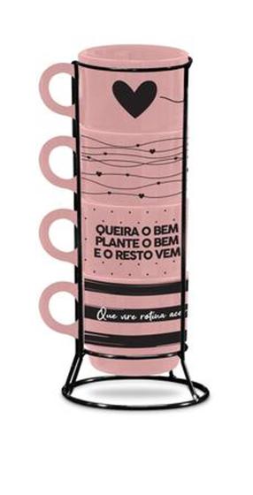 Imagem de Caneca Empilhavel C/4Un Onix Com Suporte Frases Plante O Bem - Brasfoot Presentes