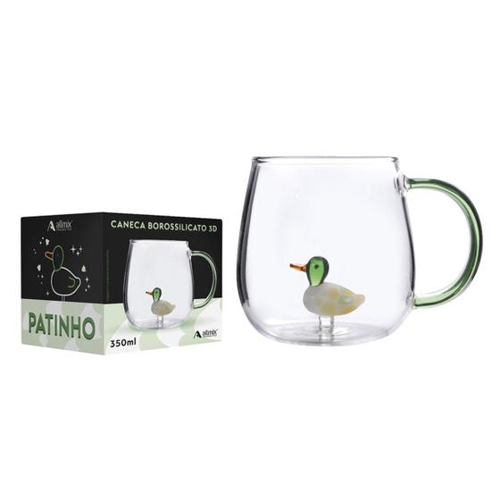 Imagem de Caneca Encantadora de Vidro Borossilicato. Moldura Interna de Patinho 3D. Design Encantador e Exclusivo.