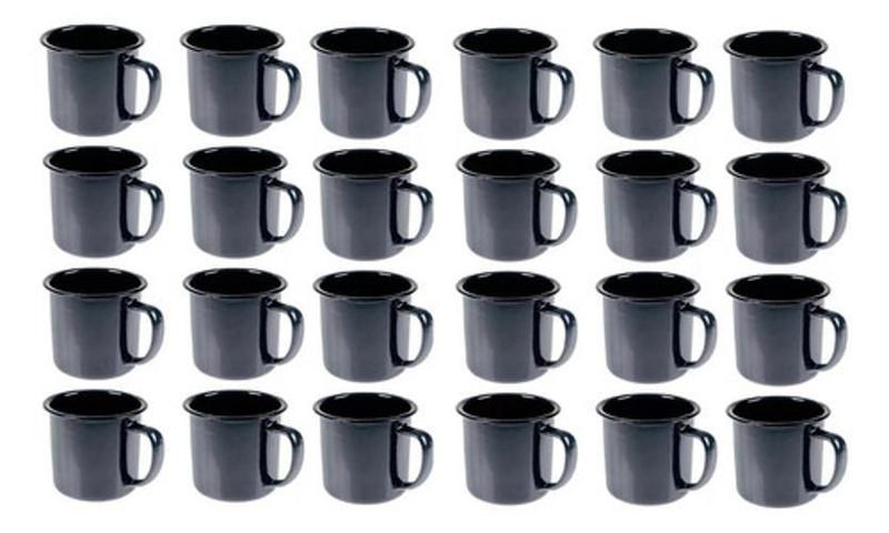 Imagem de Caneca Esmaltada Retro 150Ml Preta Vintage Jogo 24 Pcs